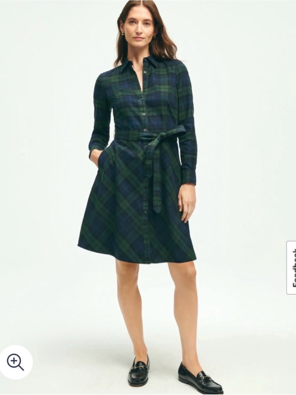 Brooks Brothers Navy and Green Plaid Shirt Dress with Tie Waist